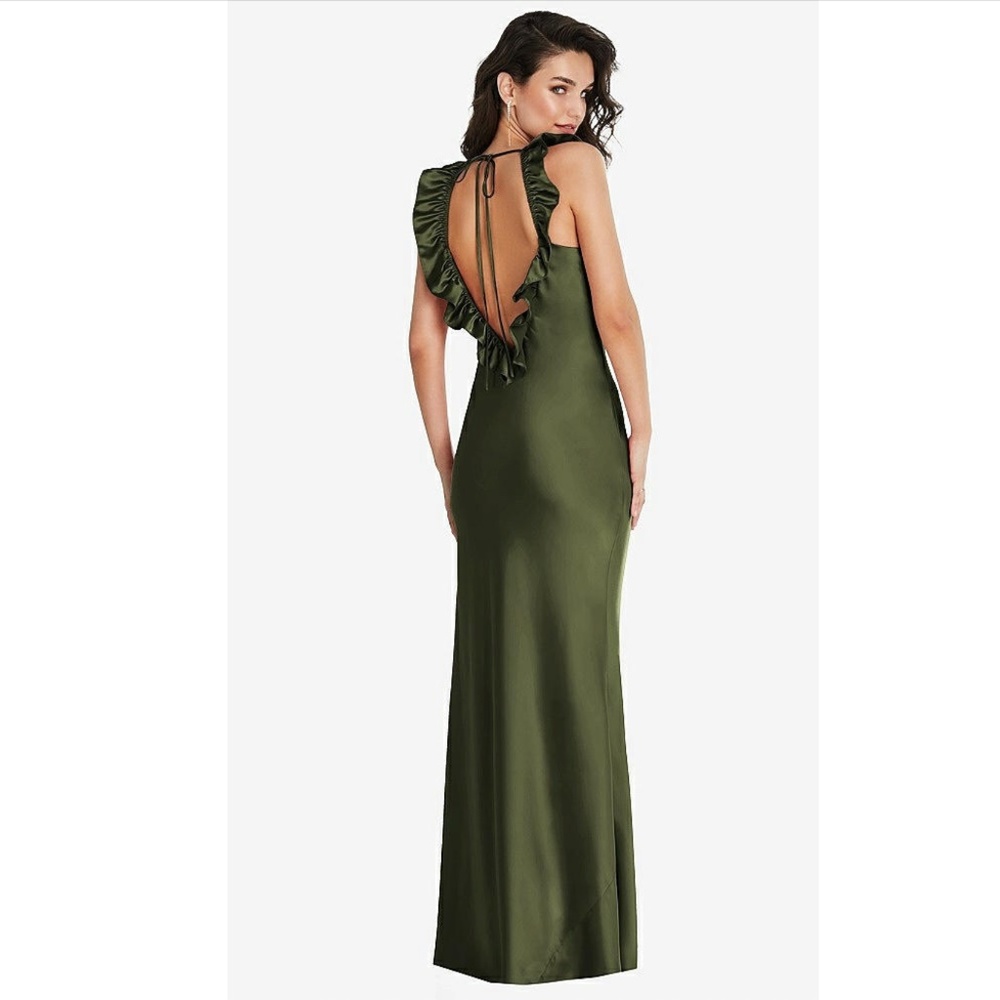 Social Bridesmaids:RUFFLE TRIMMED OPEN-BACK MAXI SLIP DRESS (NWT)